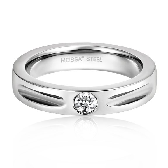 Meissa Men's Stainless Steel Ring, Single Round Cubic Zirconia Polished Comfort Fit Statement Band for Him
