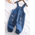 thumbnail image 2 of KIDSCOOL SPACE Baby Toddler Ripped Denim Jumpsuit, Cute 4 Pockets Elastic Legs Overalls,Blue,3-4 Years, 2 of 7