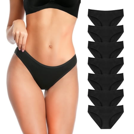 

7 Pack Cotton Bikini Underwear for Women Seamless Panties for Girls Ladies Solid Soft Stretchy Briefs Black L