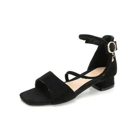 

SIMANLAN Child Fashion Buckles Beach Sandals Vacations Breathable Pumps Girls Chunky Heels Dress Sandal
