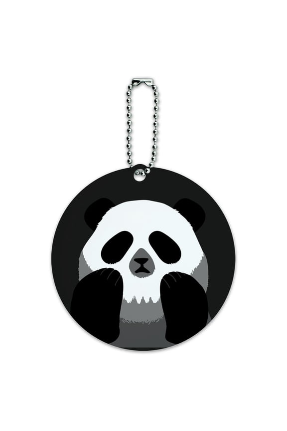 Panda Skull Optical Illusion Spooky Round Luggage ID Tag Card Suitcase Carry-On