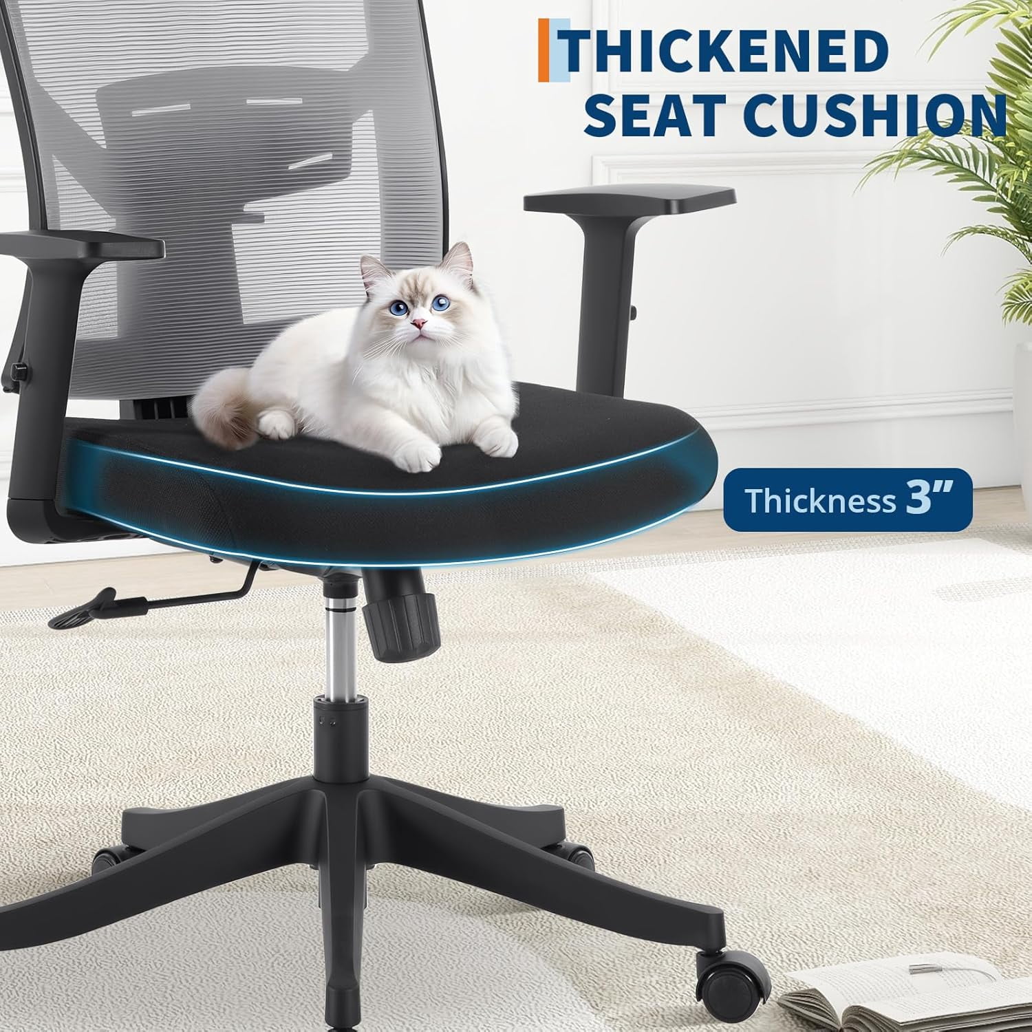 Rugerasy High Back Mesh Office Chair,Ergonomic Desk Chair Reclining,Full Ergonomic Support,Space-Saving Flip-Up Arms,Adjustable Headrest & Recline for Gaming,Black + Gray