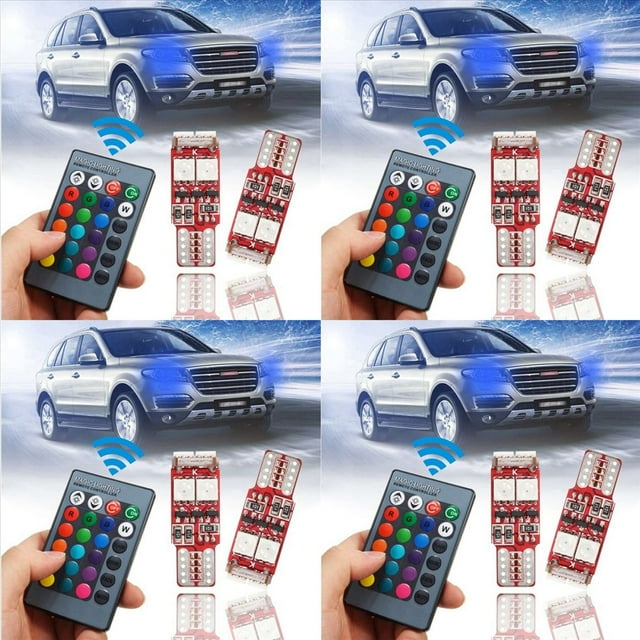 8pzs T10 W5W LED RGB Luces de Control Remoto Bombilla Indicadora Lamparas Laterales de Cuna Interior del Coche