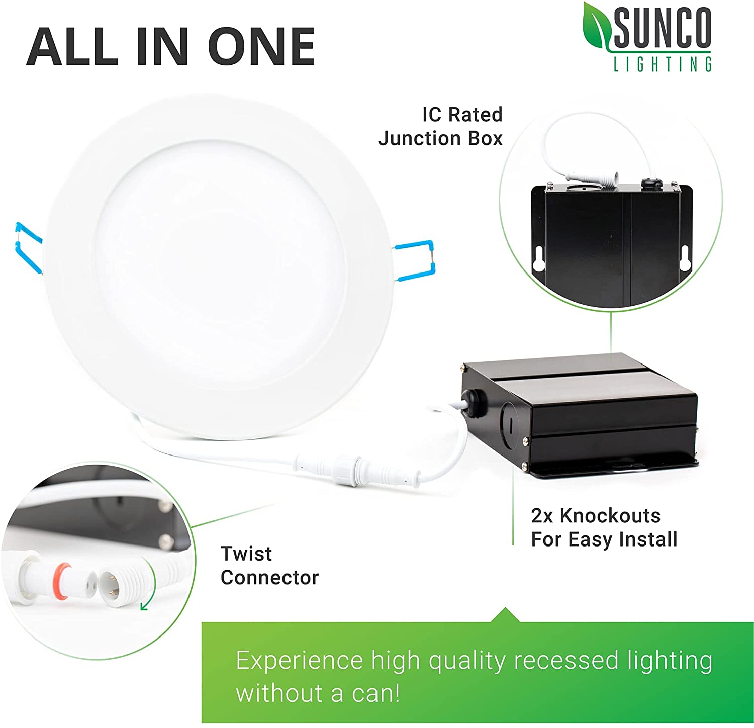 Sunco Lighting Inch Ultra Thin LED Recessed Ceiling Lights Slim, 5000K  Daylight, Dimmable 10W=60W, 650 LM, Smooth Trim Damp Rated, Canless Wafer  Thin with Junction Box ETL  Energy Star