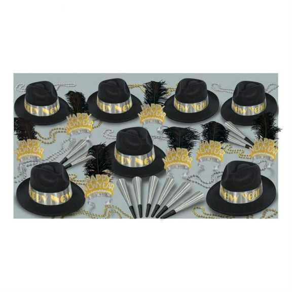 Beistle Platinum New Year Party Assortment for 50, Black/Silver/Gold