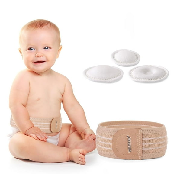 Velpeau Umbilical Hernia Belt Baby Newborn -with 3 Different Shaped Compression Pads, Belly Button Navel Band Wrap Truss Abdominal Binder Support for Infant, Children, Reg <20"
