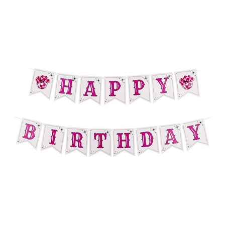 Pink/White Disco Cowgirl Happy Birthday Paper Banner Set, 2 Pieces, by Way To Celebrate