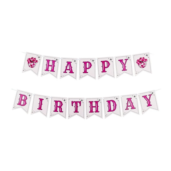 Pink/White Disco Cowgirl Happy Birthday Paper Banner Set, 2 Pieces, by Way To Celebrate
