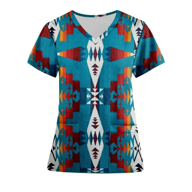 Snoarin Débardeurs d'Été Grande Taille pour Femmes Mode Manches Courtes Col en V Uniformes de Travail Blouse à Poche Imprimée Uniformes de Travail pour Femmes en Liquidation
