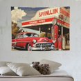 thumbnail image 4 of ONETECH  Cars Tapestry, Poster Style Image Gasoline Station Commercial Element Route 66 IllustrationPrint, Fabric Wall Hanging Decor for Bedroom Living Room Dorm,  Vermilion Beige, 4 of 7