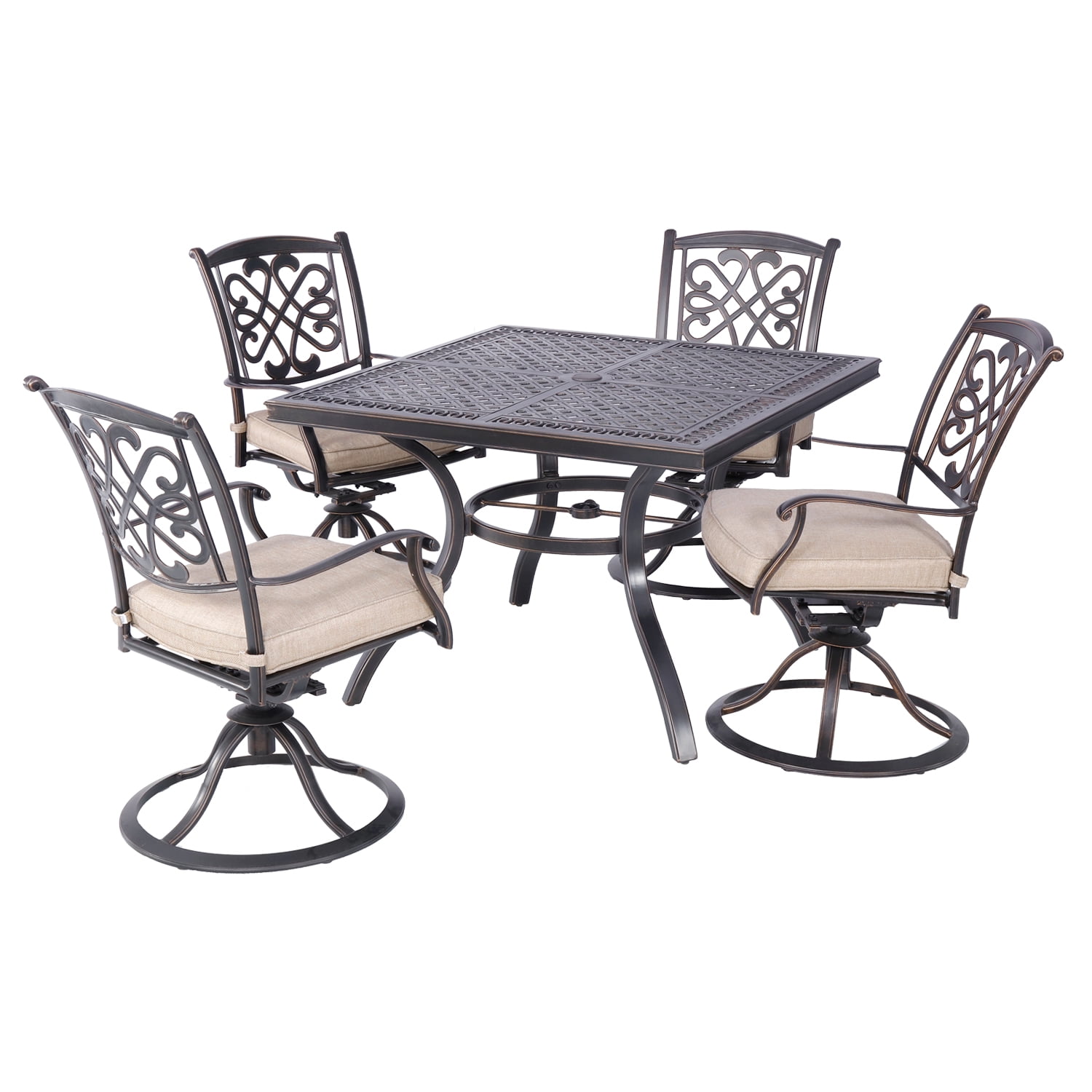 5 Piece Outdoor Dining Set Patio Furniture, Deep Cushioned Aluminum