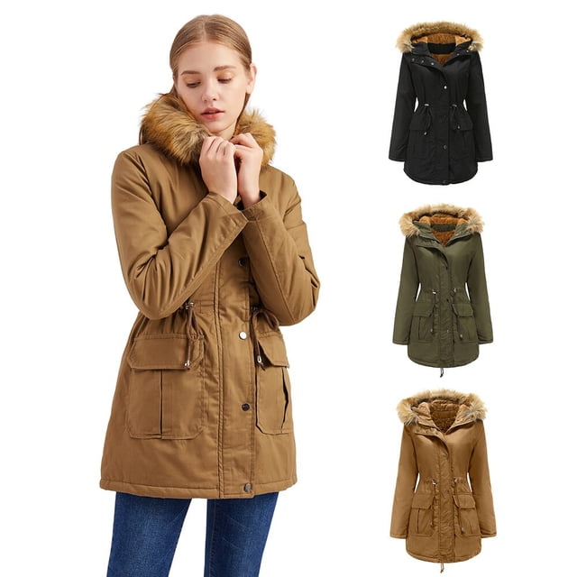 Women Hooded Winter Warm Coat with Faux Fur Lined Outerwear Jacket WD.WDQZL Hogar