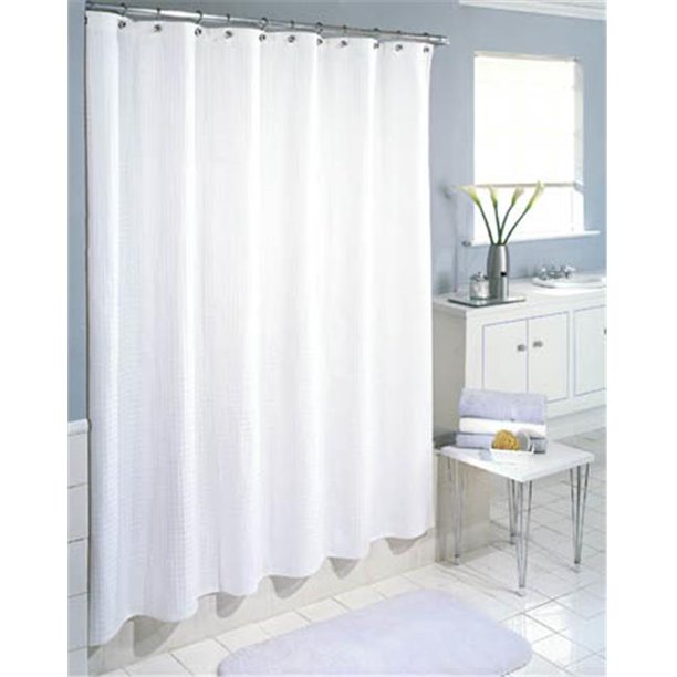 White Waffle Weave Fabric Shower Curtain
