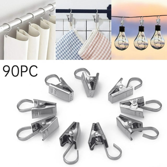 Cqxid Clip de Fixation à Moins de 10 $ 90 Pcs Crochets avec Clip Rideaux en Métal Rideaux Douche pour Rideaux Clips Rideaux Produits de Salle de Bain