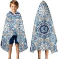 thumbnail image 3 of Blue Ethnic Mandala Pattern Hooded Bath Towel，50"x30" for Ages 3 To 12 Kids, Quick Dry Lightweight Soft Microfiber Hood Beach Towel Cover Up for Kids, 3 of 7