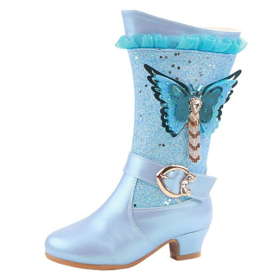 KPOPLK Girls Leather Waterproof Lace Up Side Zipper Mid Calf Riding Winter Boots for Toddler/Little Kid/Big Kid(12.5,F40-Blue)