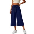 thumbnail image 6 of Betivan Womens Summer Lace Strap Solid Color Loose Straight Leg With Pocket Lace Elastic Waist Cropped Pants, 6 of 6