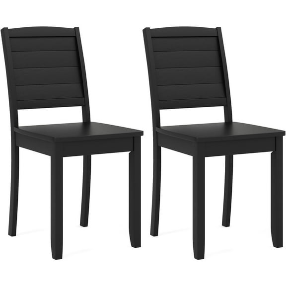 Wood Dining Chairs Set of 2, Modern Kitchen Chairs w/Rubber Wood Legs, Curved Backrest, Farmhouse Diner Chairs, Wooden Armless Side Chairs for Home Dining, Restaurant, Load 400 LBS, Black