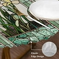 thumbnail image 6 of Round Tablecloth Teal Green Butterfly Elastic Edge Fitted Leaves Floral Plastic Table Cover,Waterproof Oil Proof for Dinner,Outdoor, Picnic, 45"- 54" DIA Tables, 6 of 8