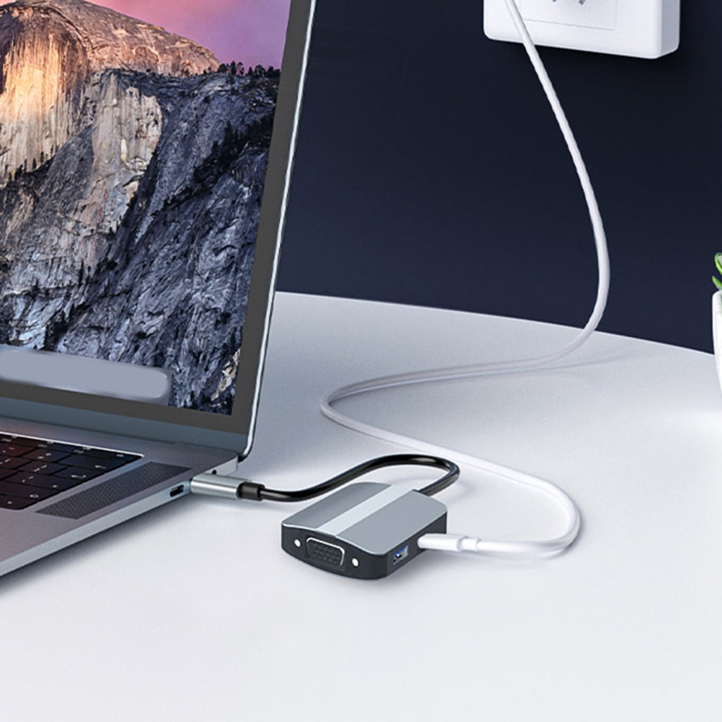 PatungKu 5 in 1 USB C Docking Station Multiport Adapter Multiple Port 3.5mm VGA HDTV