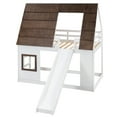 thumbnail image 2 of EUROCO Twin over Twin House Bunk Bed with Roof and Slide for Bedroom, White, 2 of 11