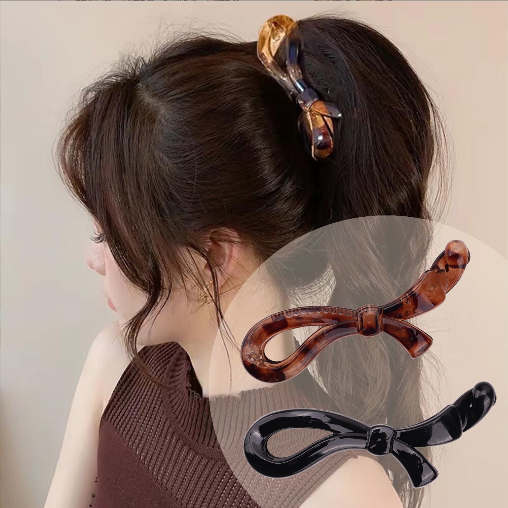 HZCrisp 4 Pack Banana Clip Set, 2 Classic and 2 Bow Hair Clips for