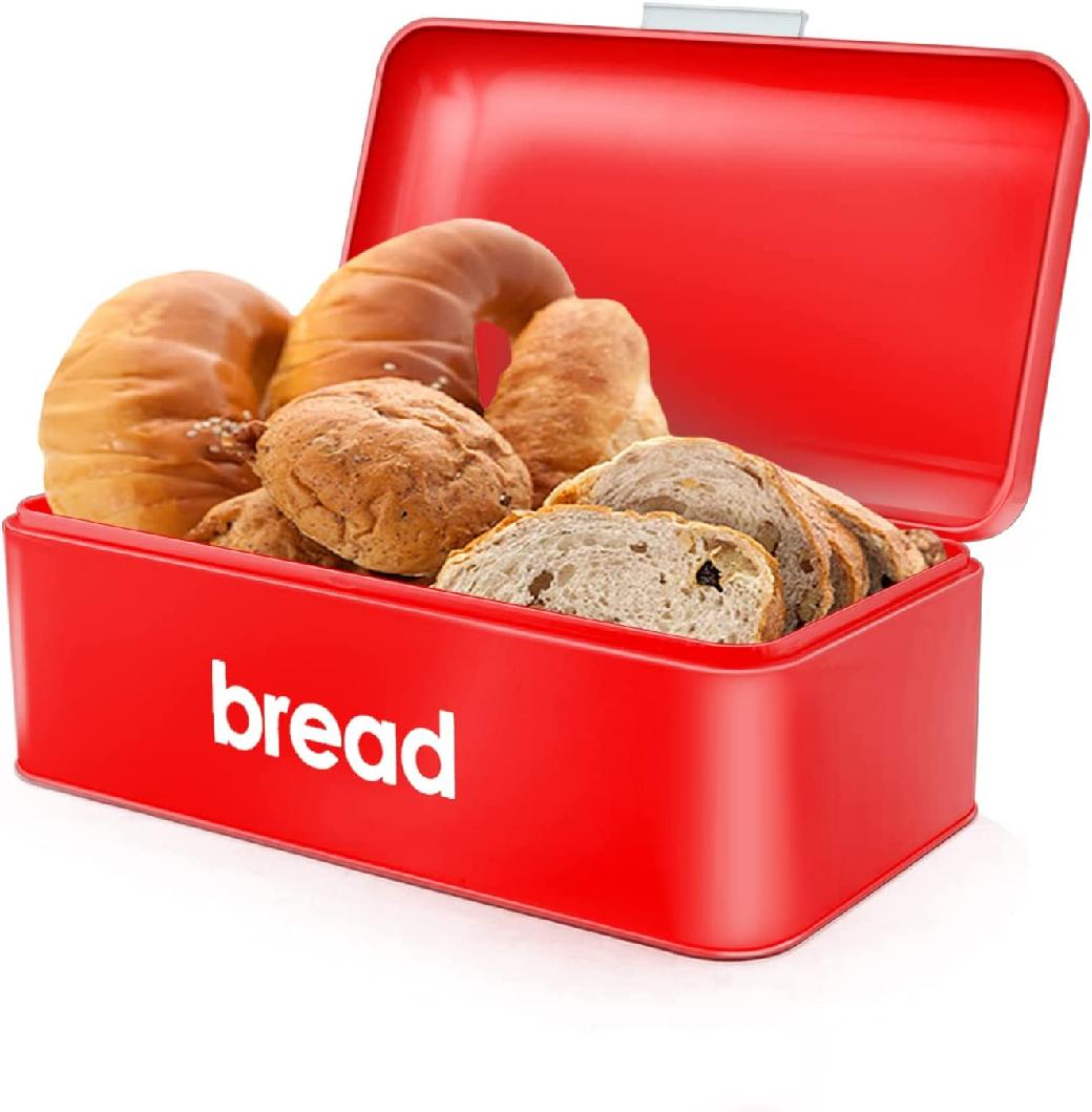 Bread Box, Red Bread Metal Storage Kitchen Décor Container Bin for