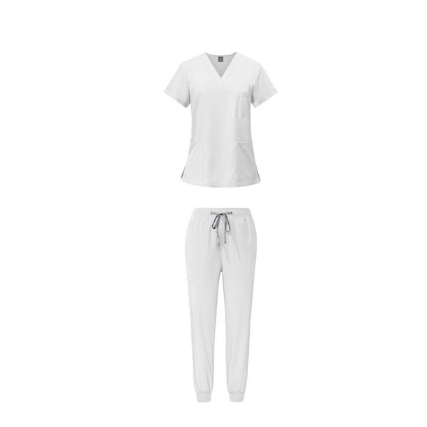 Conjuntos de uniforme médico para mujer, ropa de trabajo cómoda, top con bolsillos y pantalones deportivos S