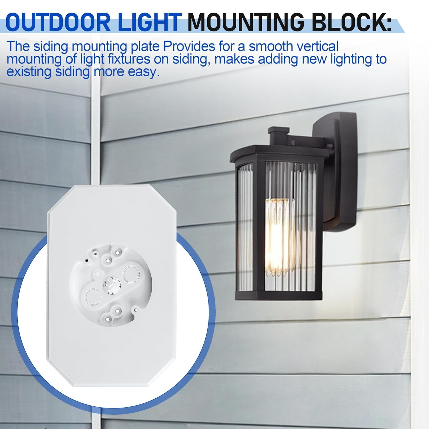 ABCISI Siding Mounting Block 8141DBL, Vinyl Siding Mounting Block Outdoor Light Mount Plate Kit with Built-in Electrical Box for 1/2 inch Lap Double, White Outdoor Light Plate