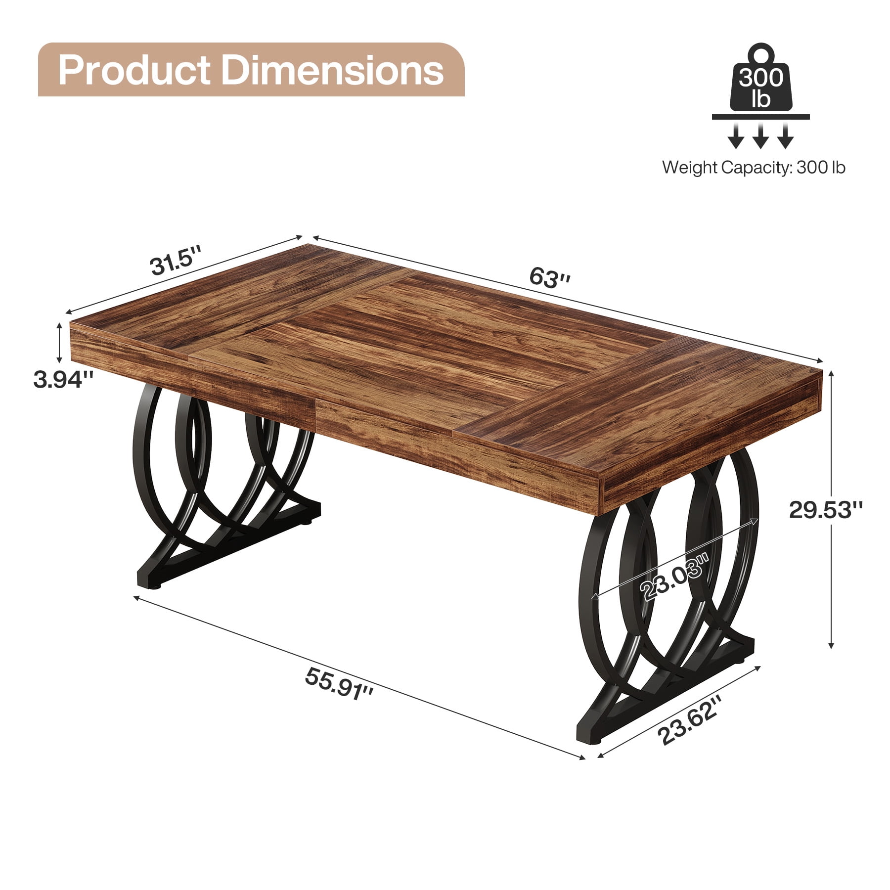 Tribesigns 63-inch Executive Desk, Industrial Office Computer Desk with Geometric Legs, Rustic Brown and Black