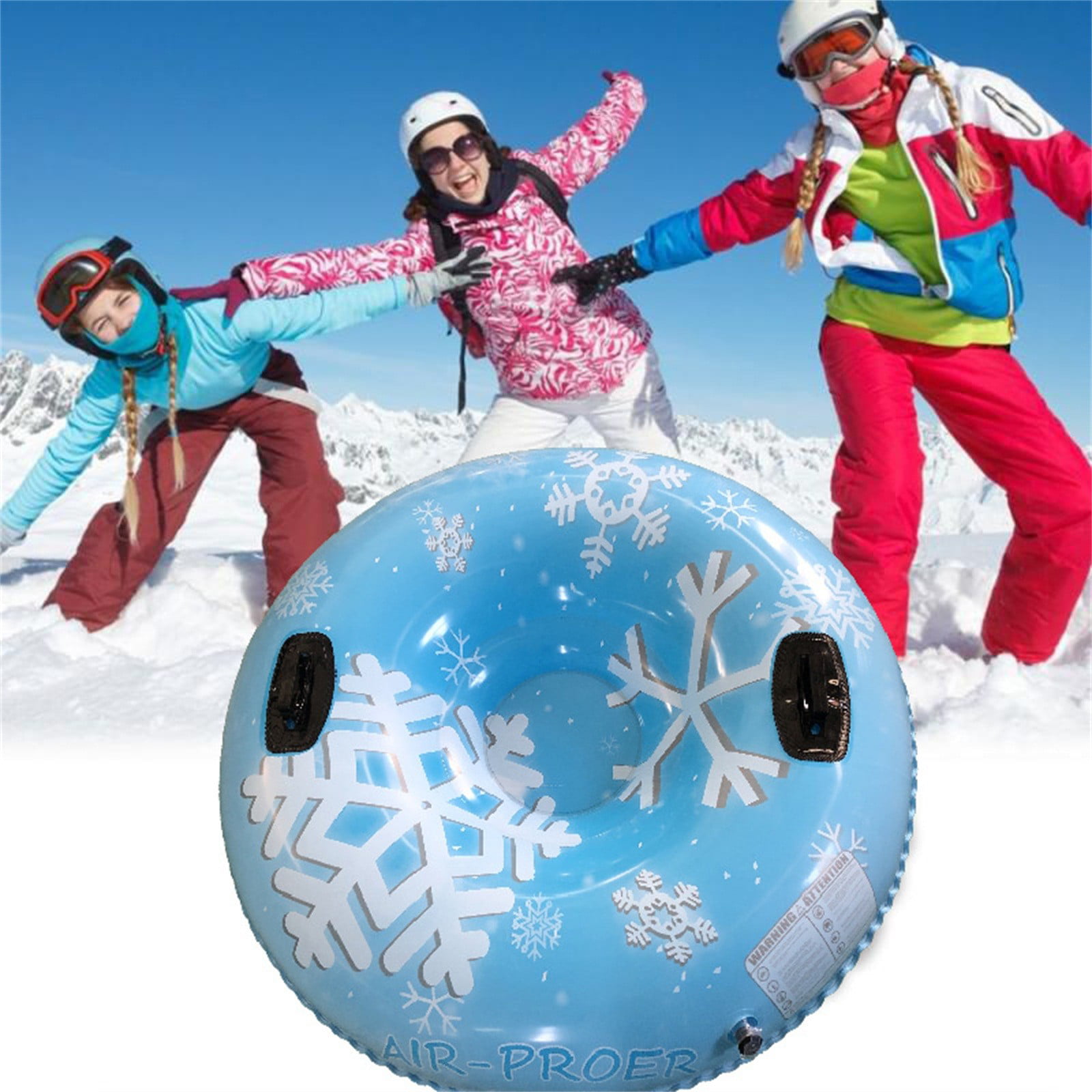 Snow Sled for Kids & Adults Winter Outdoor Sports 47 Inches Snow Tube Thick 0.6mm Wear-Resistant Material Sled Snow Toy Snowman Pattern 2021 Inflatable Snow Tube 