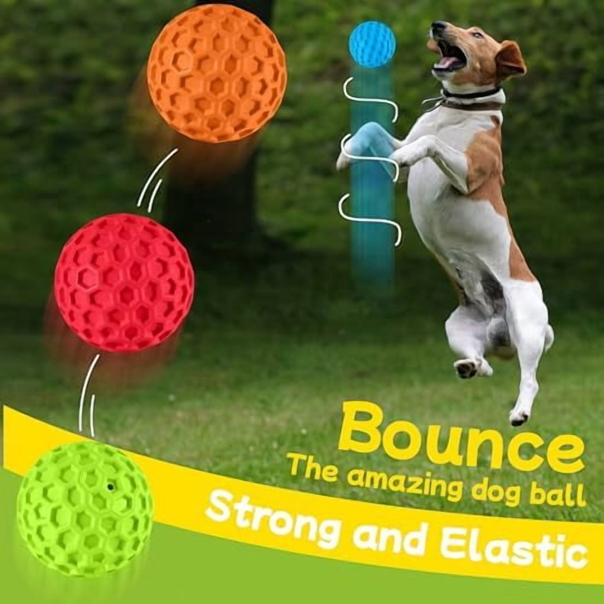 Indestructible Squeaky Dog Balls for Aggressive Chewers, Interactive Dog Toys to Keep Them Busy, Rubber Dog Chew Toy for Large Medium Breeds, Outdoor Waterproof (4 Colors)