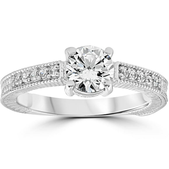Vintage Diamond Engagement Ring 1 Carat 14K White Gold Round Brilliant Cut