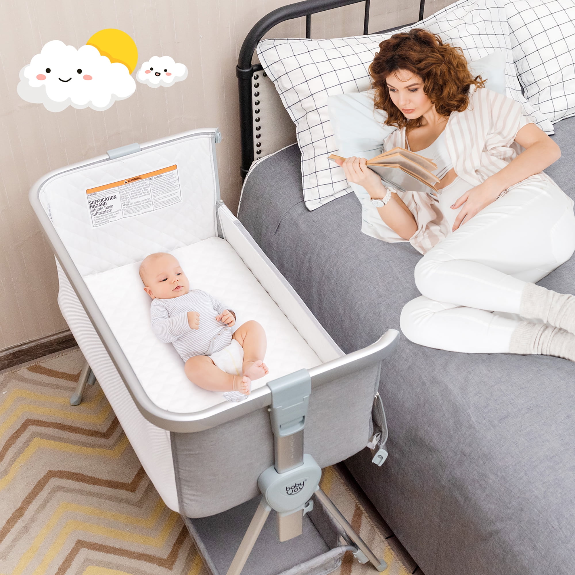 Blue Adjustable Height & Angle HONEY JOY Baby Bassinet Foldable Bedside Sleeper with Breathable Mesh & Mattress Bed to Bed Baby Crib Bed for Infants Newborn Girl Boy 