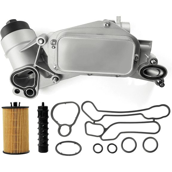 Engine Oil Cooler Filter Housing Assembly Adapter with Gaskets Compatible with 2008-2019 Chevy Cruze Sonic Aveo Malibu, Buick Cascada, Pontiac G3, Saturn Astra 1.6L 1.8L Replaces 918-432 25199751