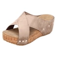 thumbnail image 5 of Rokment Platform Wedges Dress Slides Sandals for Women 2026 Fashion Comfortable Leather Crooss-Band Chunky High Heels Slip-On Beach Lightweight Casual Walking Slippers Shoes Beige Size 6, 5 of 6