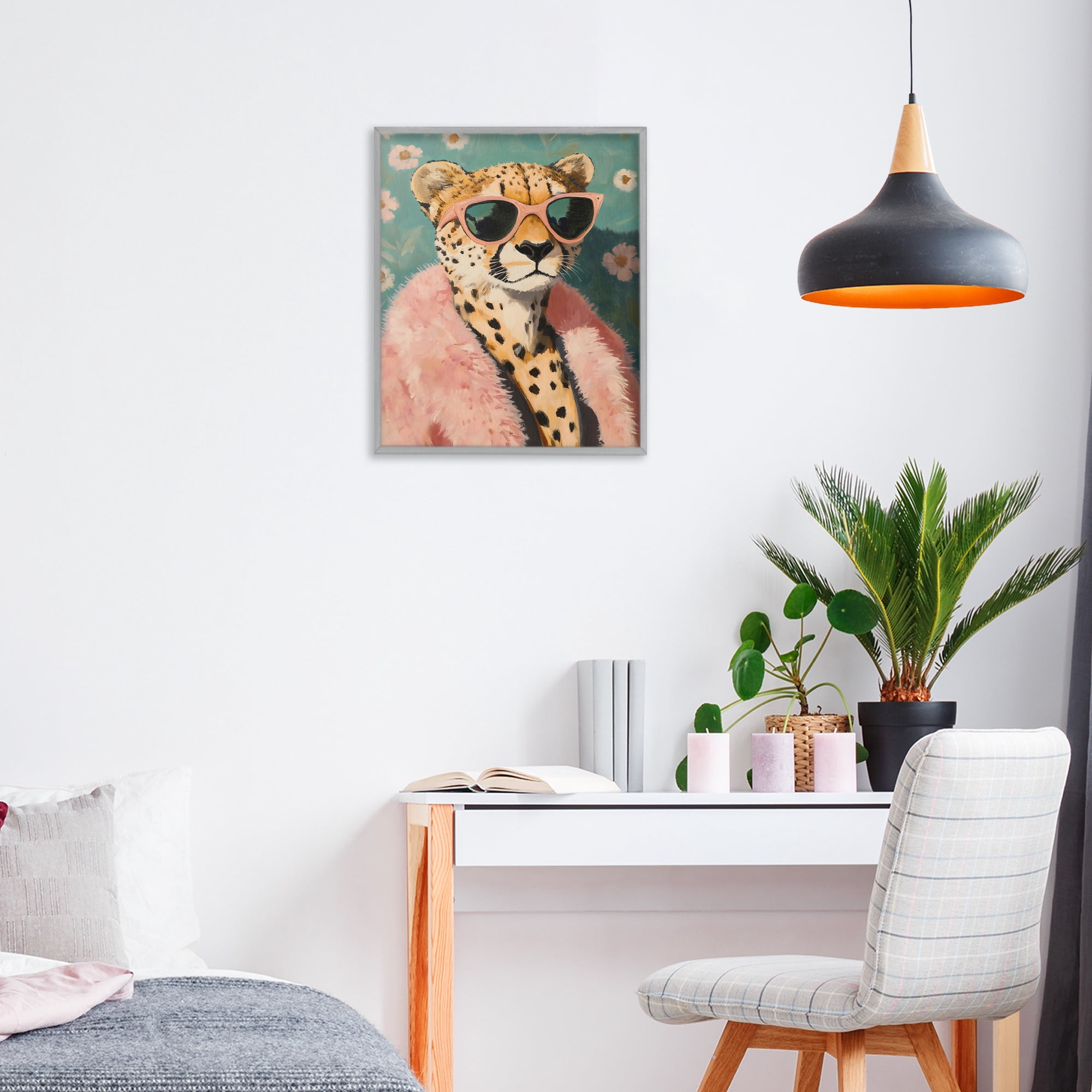 Stupell Industries Glam Cheetah in Pink Fur Gray Framed Giclee Art, design by The Prints Vibe
