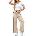 thumbnail image 3 of Women'S Wide Leg Pants Drawstring High Rise Side Striped Slouchy Palazzo Pants with Pockets Khaki S, 3 of 6
