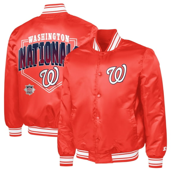 Men's Starter  Red Washington Nationals Home Plate Printed Graphic Satin Full-Snap Varsity Jacket
