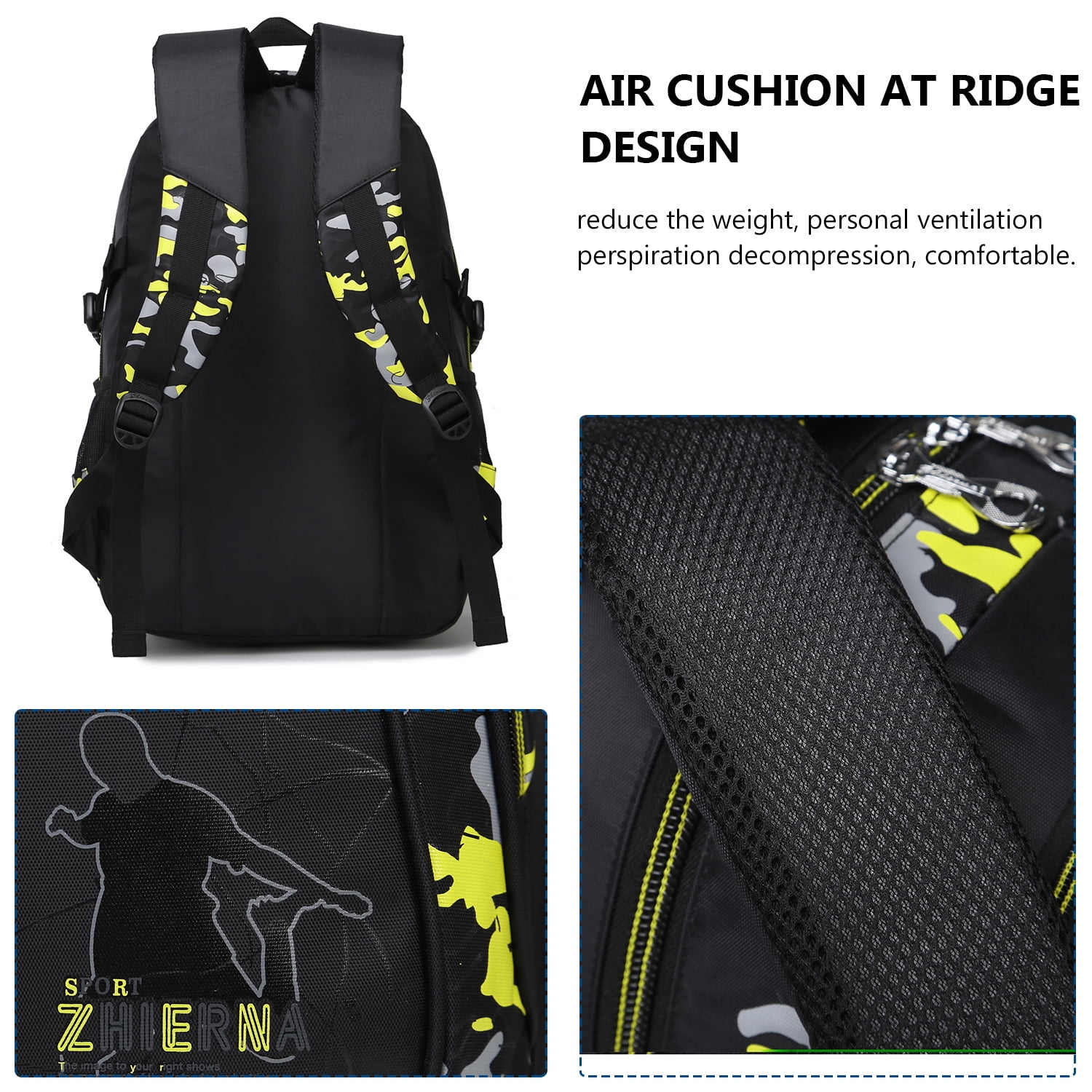 Forestfish Camo School Backpacks Set for Teen with Lunch Bag Water Resistant Lightweight Large Books Bag Yellow