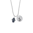 thumbnail image 2 of Delight Jewelry Silvertone Blue Hamsa Hand with Star of David Silvertone Script Initial Disc - S - Charm Necklace, 20"+3", 2 of 4