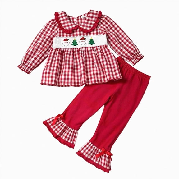 NOLDARES Toddler Girl Christmas Outfit Dress Top   Flared Pants Set Clothes Toddler Fall Outfits for Girls,Size 4-5 Y