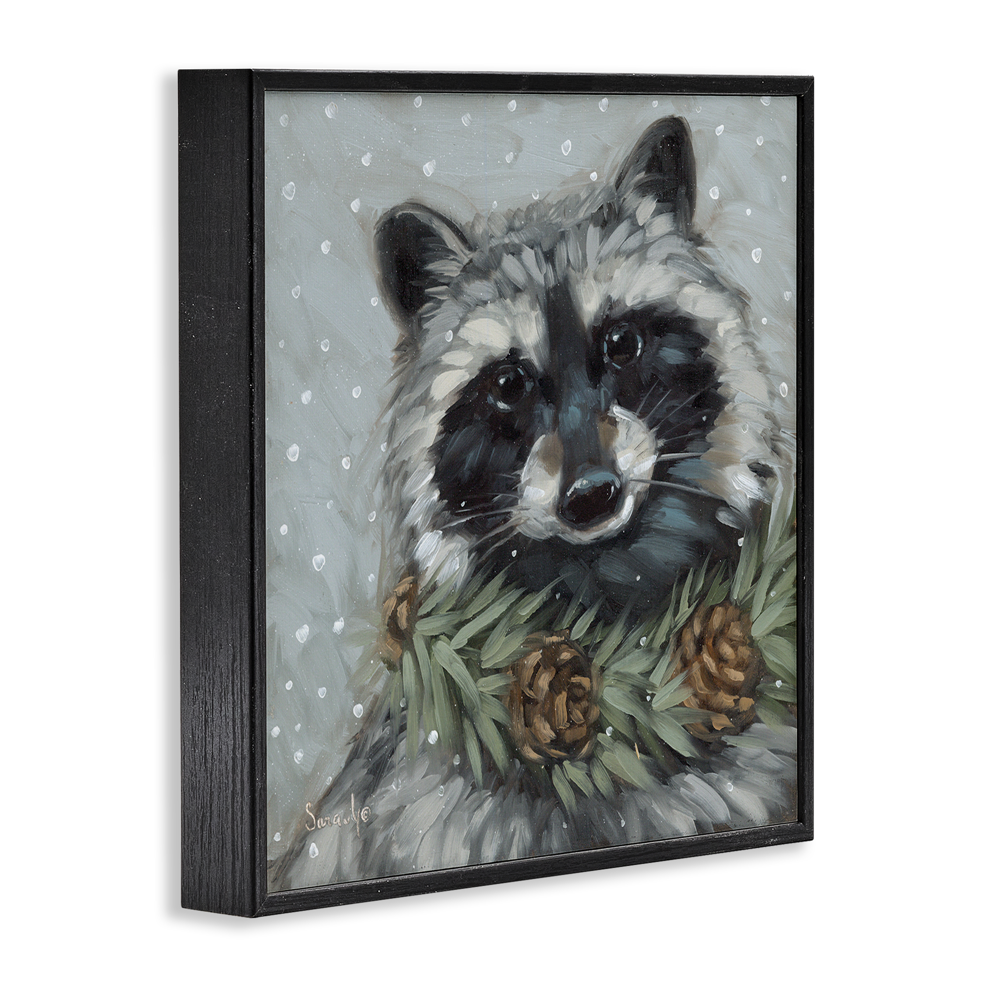 Stupell Industries Raccoon with Pinecones Holiday Painting Black Framed Art Prints Wall Art, 12 x 12