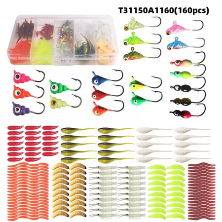 BESTSKY 2026 New 160Pcs Ice Fishing Jigs Ice Fishing Lures Ice Fishing Starter Kit for Walleye Crappie Panfish