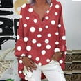 thumbnail image 2 of XFLWAM Women's Tunic Blouse Tops Fashion Plus Size Polka Dot Blouse Cotton Linen Loose Casual Long Sleeve V-Neck Tees Shirts Pullover Red L, 2 of 6