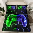 thumbnail image 2 of jejeloiu Stereoscopic Honeycomb Hexagon Full Size Sheets,Modern Game Console Bed Sheets,Gradient Green Blue Sheet Sets For Men Women,Breathable Home Decor,4pcs, 2 of 7