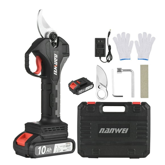 21V Brushless Cordless Electric Pruning Shears Rechargeable 10Ah Lithium Battery Powered Tree Branch Pruner Garden Clippers 30mm Cutting Diameter with Replacement Blade 2000mAh