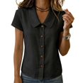 thumbnail image 4 of Summer Sales Womens Summer Tops Going‑Out Button‑Down Short Sleeve Loose‑Fit Casual Blouse Shirts for Women, 4 of 5