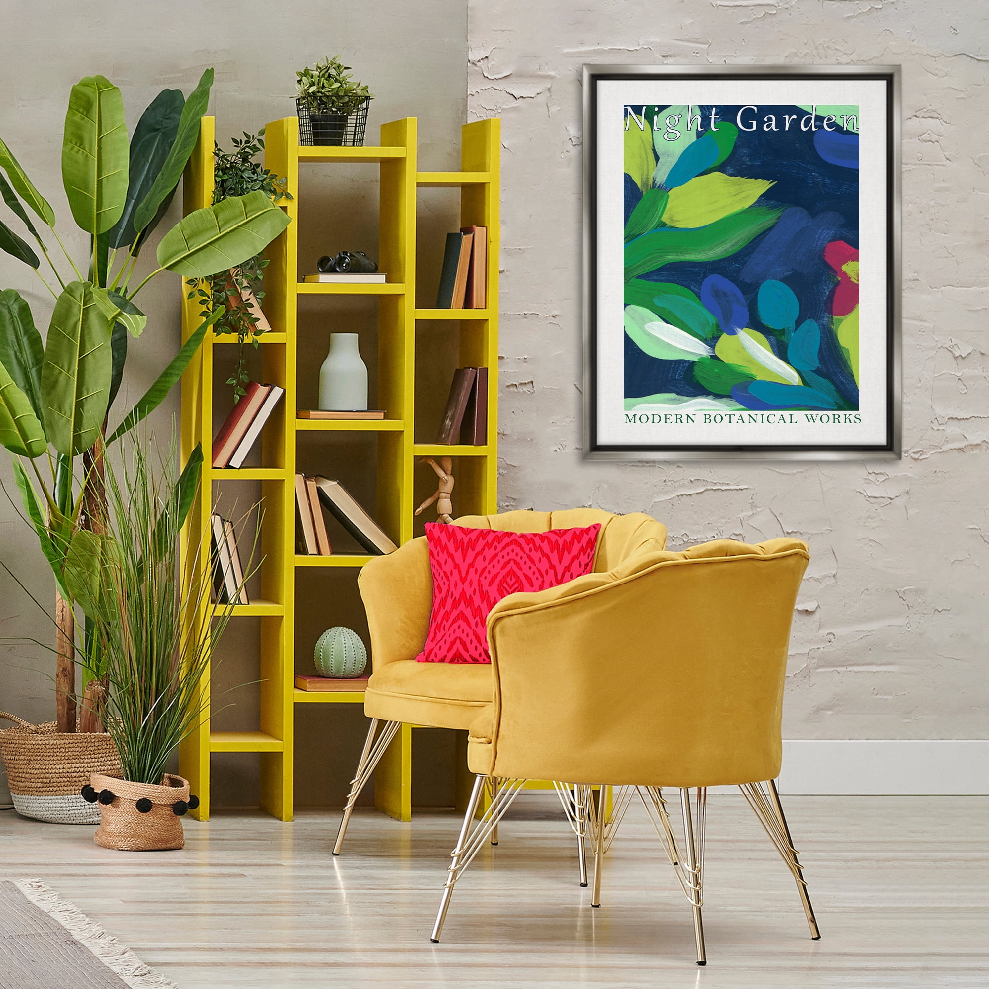Stupell Industries Modern Botanicals Museum Abstract Painting Gray Floater Framed Canvas Art Print Wall Art, 25 x 31