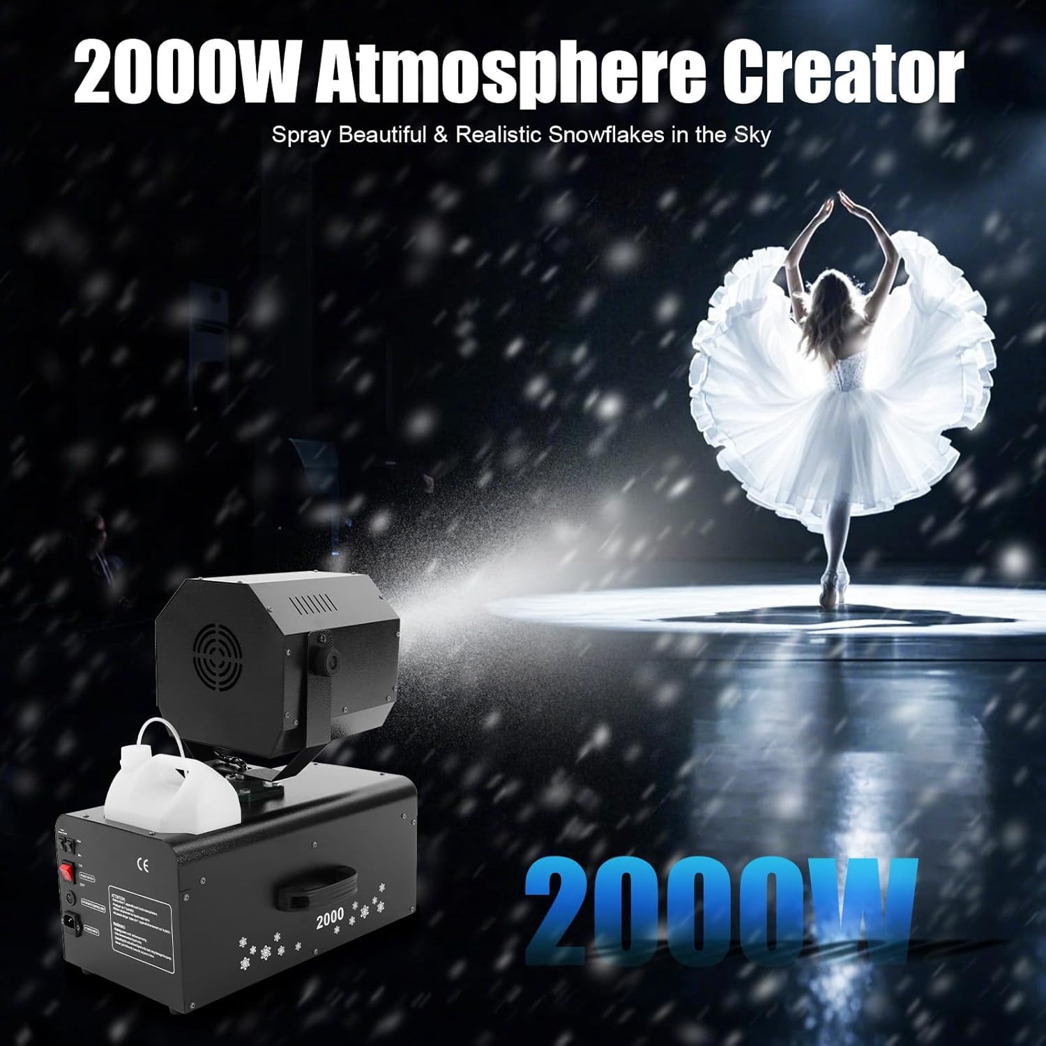 Snowflake Machine, 2000W Christmas Snow Machine 90°Rotatable Snow Making Machine for Christmas Party Wedding Stage Effect Parades Fiestas Holidays